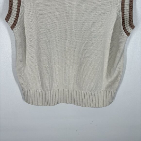 Tna Aritzia Women M Cream Brown Knit Preppy Academia V-Neck Marcy Sweater Vest - Picture 3 of 10